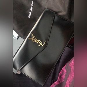 YSL UPTOWN POUCH | smooth shiny black leather (2018/2019 version) Neiman Marcus